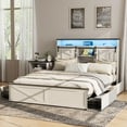 thumbnail image 1 of Vabches Farmhouse Queen Size Bed Frame with 4 Drawers and Bookcase Headboard,Sliding Barn Door Platform Bed with LED Light & Power Outlets, Antique White, 1 of 7