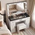 thumbnail image 1 of Vabches Farmhouse Vanity Set with Mirror and Lights,Glass Top Makeup Vanity Desk with Chair & Charging Station, White, 1 of 10