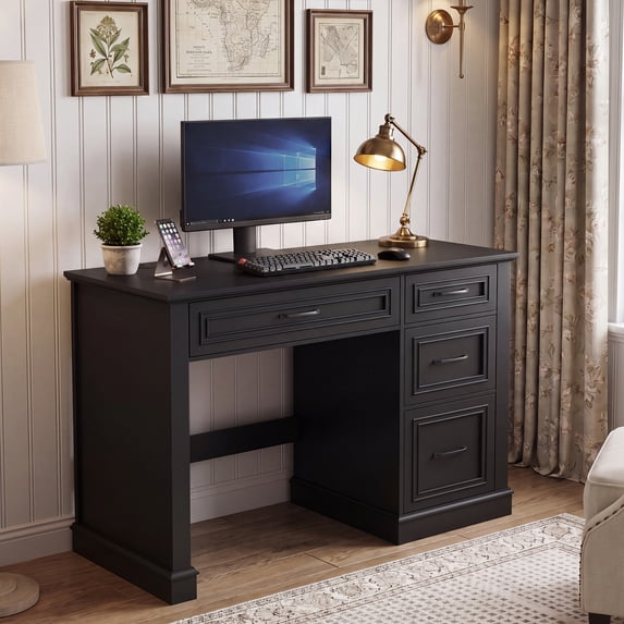 Vabches Farmhouse Wood 47" Executive Desk, Home Office Computer Desk with Charging Station and File Drawer