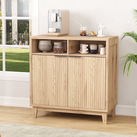 Fluted Sideboard Buffet Cabinet, 31" Kitchen Storage Cabinet with 2 Doors, Adjustable Shelves for Living Room, Hallway, Entryway