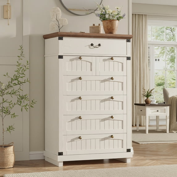 Vabches Large 7 Drawers Dresser Chests for Bedroom, Vintage 47" Tall Chest of Drawers Storage Cabinet with Metal Handle for Bedroom, Living Room,Hallway