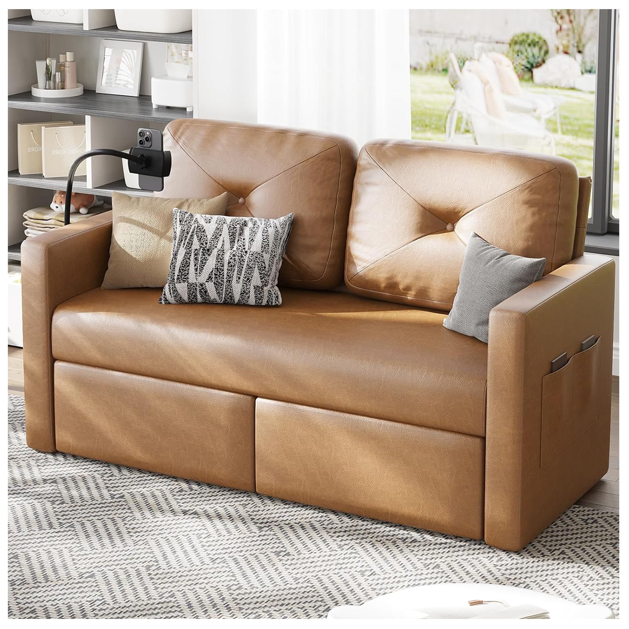 Vabches Luxury Comfy Leather Sofa with 2 Pillows, Modern Loveseat Sofa ...