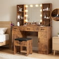thumbnail image 1 of Vabches Modern Vanity Desk Set with Large Mirror and Stool, Large Makeup Table Set with 3 Drawers, 2 Cabinets & Storage Stool, Adjustable Lighting Colors, 1 of 9