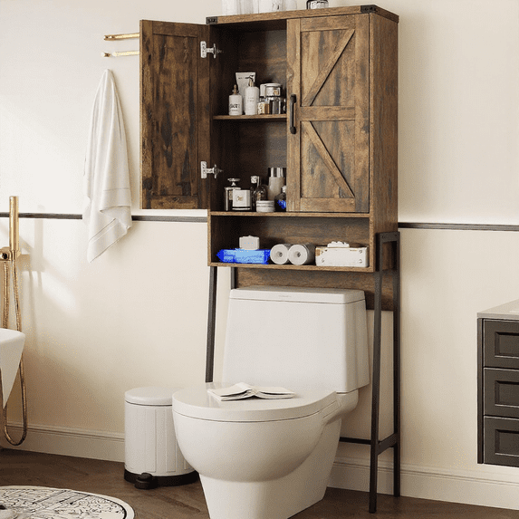 Vabches Over The Toilet Storage Cabinet, 68" H Farmhouse Freestanding Bathroom Storage Organizer with Double Doors & Storage Shelves