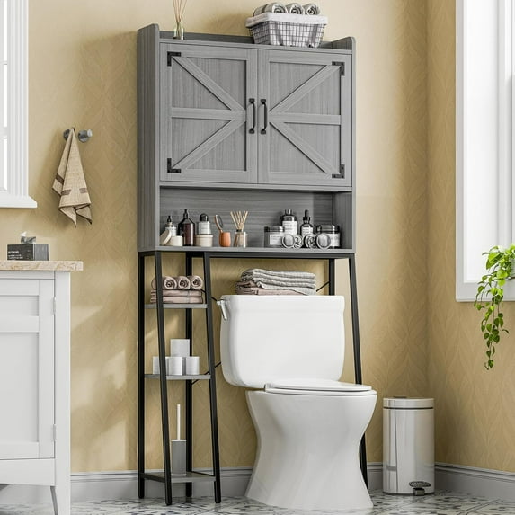 Vabches Over The Toilet Storage Cabinet, Farmhouse 66.9" H Freestanding Bathroom Organizer with 2 Doors, Anti-Tip Design