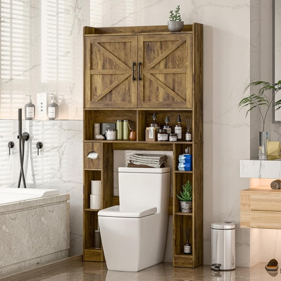 Vabches Over The Toilet Storage Cabinet with Toilet Paper Holder Stand, Above Toilet with Adjustable Shelf & 2 Doors