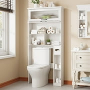 Vabches Over The Toilet Storage Cabinet with Transparent Flip Door, 33.2''W Bathroom Over Toilet Shelf Space Saver with Toilet Paper Holder