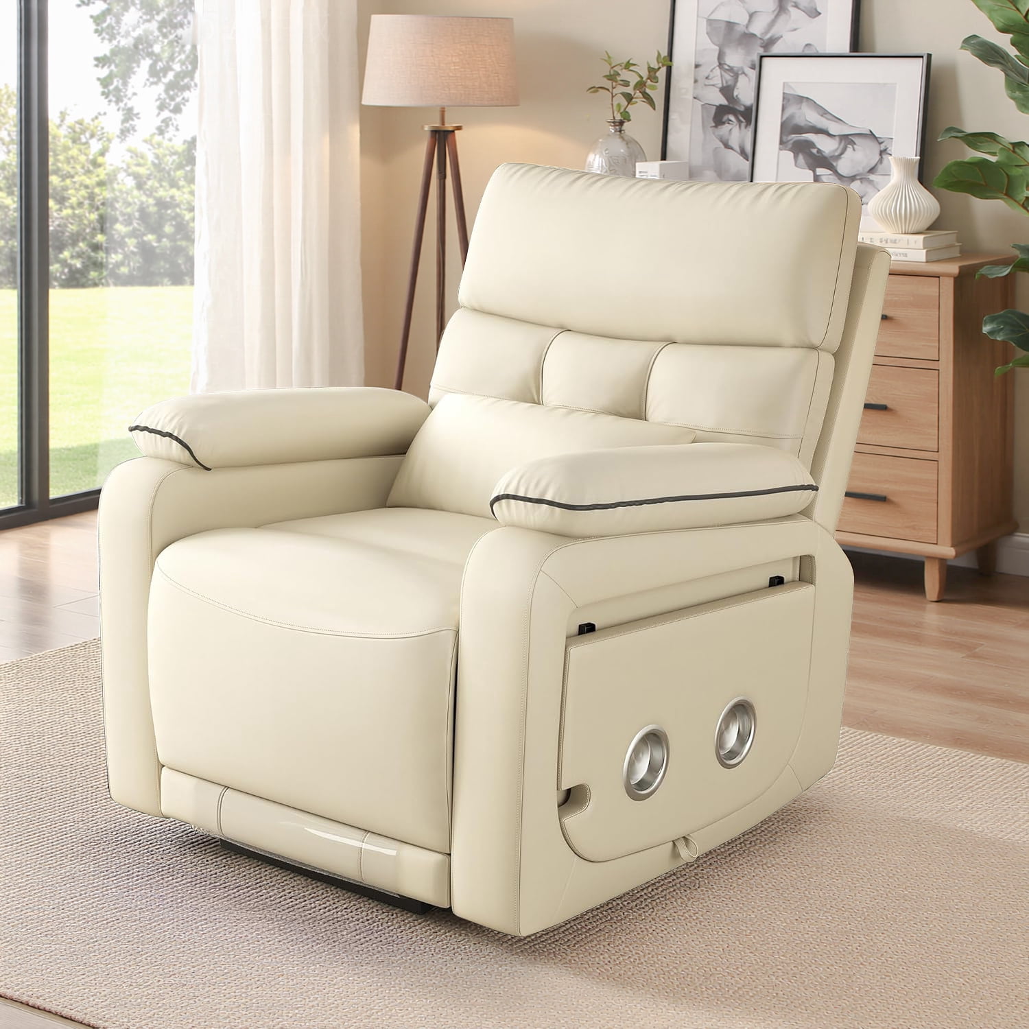 Vabches Power Lift Recliner Chair Dual Motor, Electric Leather Recliner for Adults with Cup Holder, Tray and USB & Type-C, Pillow Side Pocket