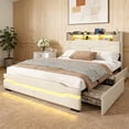 thumbnail image 1 of Vabches Queen Bed Frame with LED Lights & Charging Station, Upholstered Headboard Bed with 4 Large Storage Drawers & Metal Support Base, No Box Spring Needed, 1 of 8
