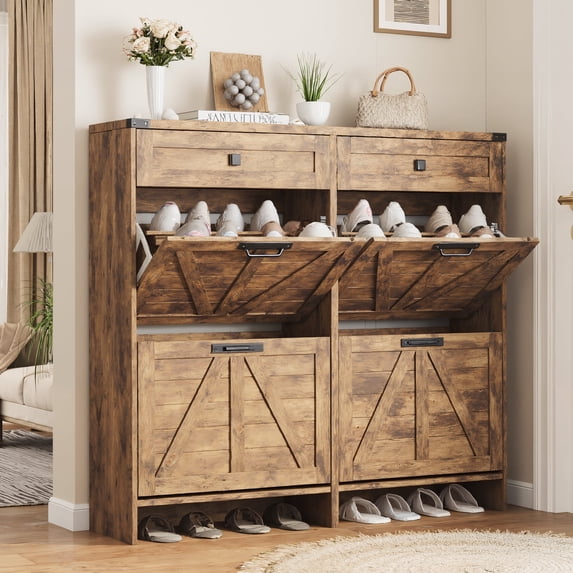 Vabches Shoe Storage Cabinet with 4 Flip Drawers & 2 Drawes for Entryway, Freestanding Narrow Shoe Rack Organizer for Hallway, Closet