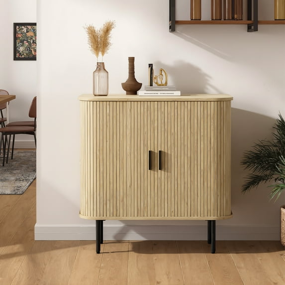 Vabches Sideboard Buffet Cabinet with 2 Sliding Tambour Doors, 31" Farmhouse Storage Cabinet with Adjustable Shelves for Living, Dining Room, Kitchen, Hallway