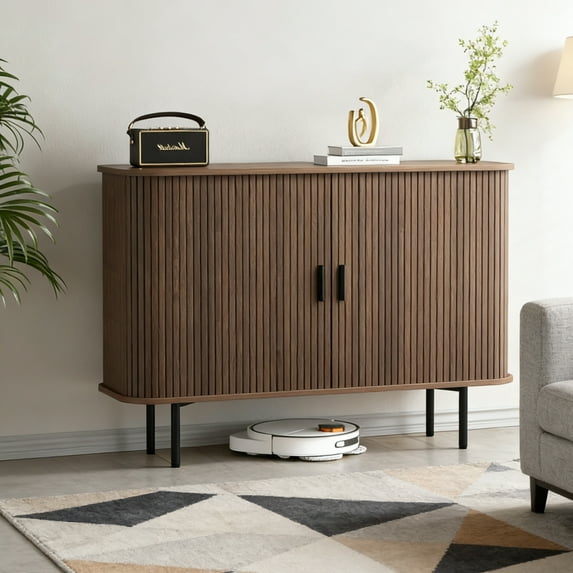 Vabches Sideboard Buffet Cabinet with 2 Sliding Tambour Doors, 47" Farmhouse Storage Cabinet with Adjustable Shelves for Living, Dining Room, Kitchen, Hallway