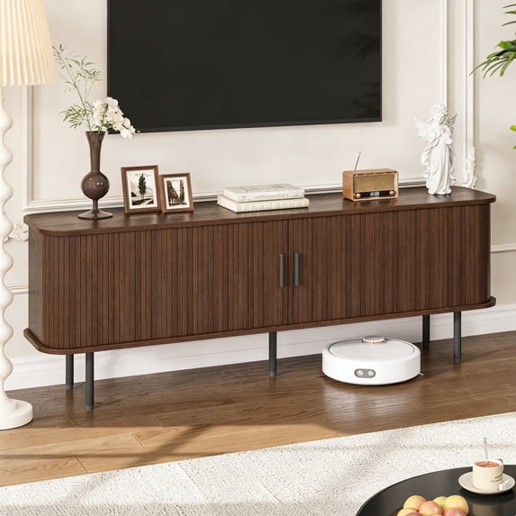 Vabches 63" TV Stand Cabinet with 2 Sliding Tambour Doors, Modern TV Consoles Table with Adjustable Shelves for Living, Dining Room,Walnut