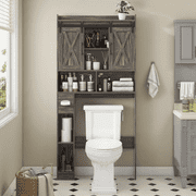 Vabches Over The Toilet Storage Cabinet, Bathroom Shelves Organizer Space Saver with Sliding Doors & Toilet Paper Holder for Bathroom, Restroom, Laundry