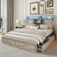 thumbnail image 1 of Vabches Twin Size Bed Frame with 4 Drawers, Metal Platform Bed with LED Lights, Charging Station and Bookcase Headboard, No Box Spring Needed, 1 of 7