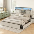 thumbnail image 1 of Vabches Twin Size Bed Frame with 4 Drawers, Metal Platform Bed with LED Lights, Charging Station and Bookcase Headboard, No Box Spring Needed, 1 of 8