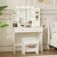 thumbnail image 1 of Vabches Vanity Desk Set with Mirror and Lights, Large Makeup Table with Charging Station, Comfortable Stool, 2 Drawers, Lots of Storage Shelves, 1 of 10