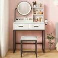 thumbnail image 1 of Vabches Vanity Desk Set with Round Mirror and Lights, Makeup Vanity Table with Stool and 2 Drawers, Vanity Table for Small Space, 1 of 8