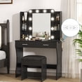 thumbnail image 1 of Vabches Vanity Set with Lighted Mirror & Power Outlet Makeup Table with 2 Large Drawers, Black, 1 of 9