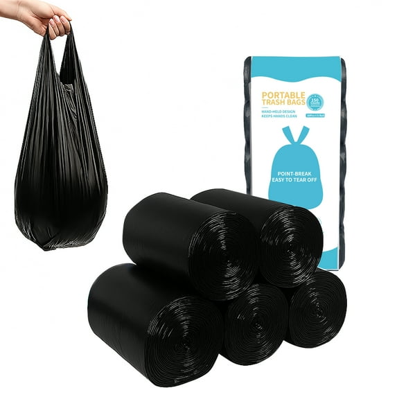 VacYaYa 4 Gallon 5 Rolls of 150PCS Trash Bags Kitchen Portable Strong Handheld Garbage Bags,Bedroom Waste Bin Bag, Circular Bottom Strong Rubbish Bags,Black