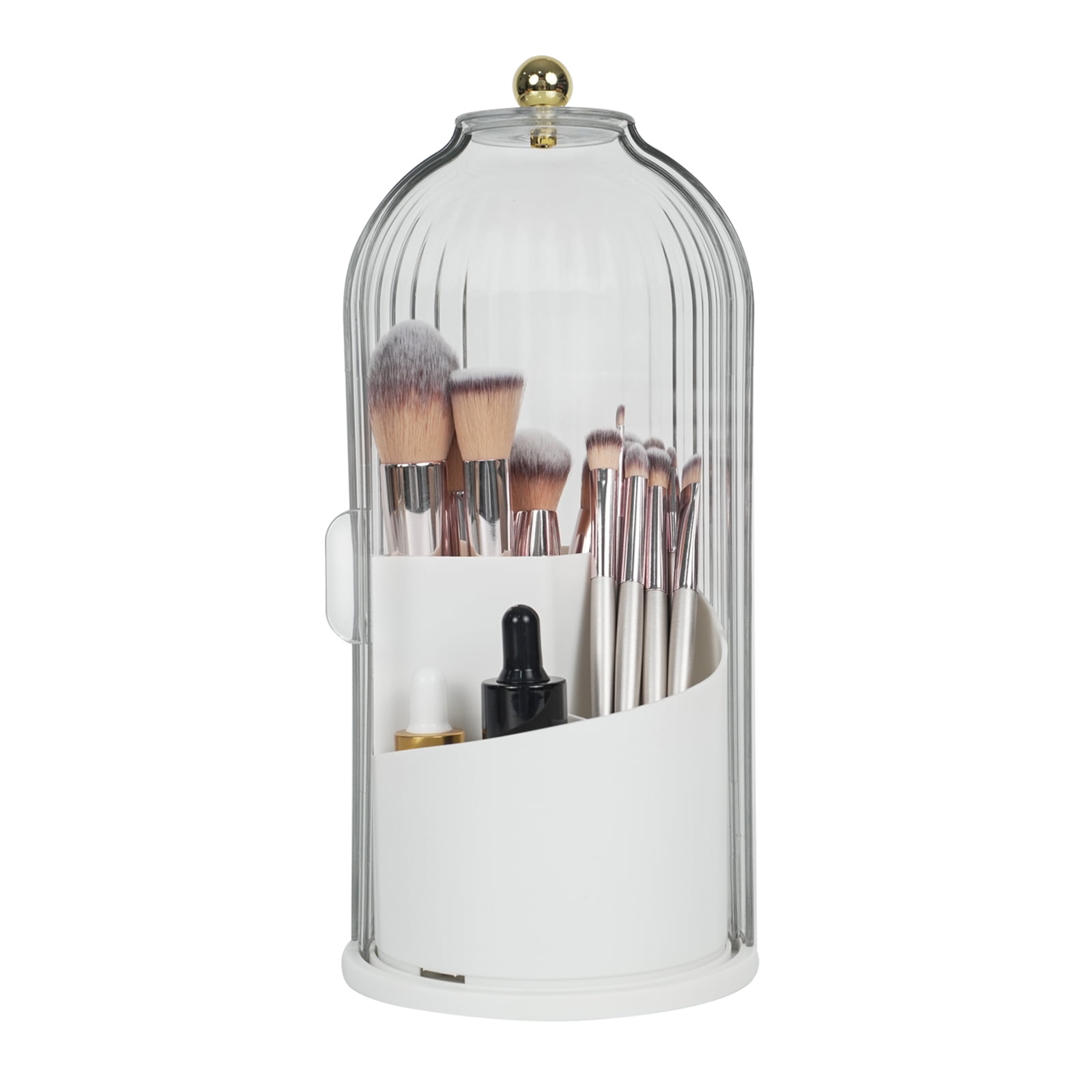 VacYaYa Makeup Brush Holder Organizer with Lid,360 Rotating Clear Dust Proof Makeup Brushes Organizer for Vanity Desktop Bathroom Countertop , Transparent