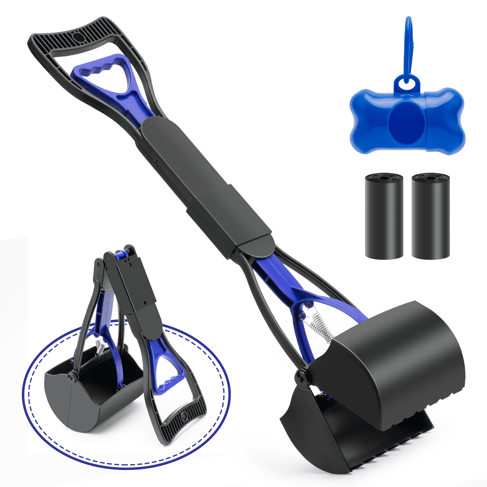 VacYaYa Pet Pooper Scooper for Dogs and Cats,Blue Foldable Long Handle