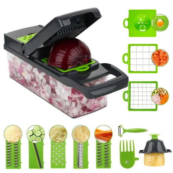 VacYaYa Vegetable Chopper, Professional Onion and Potato Chopper, Multifunctional Slicer with 8 Types of Stainless Steel Blades