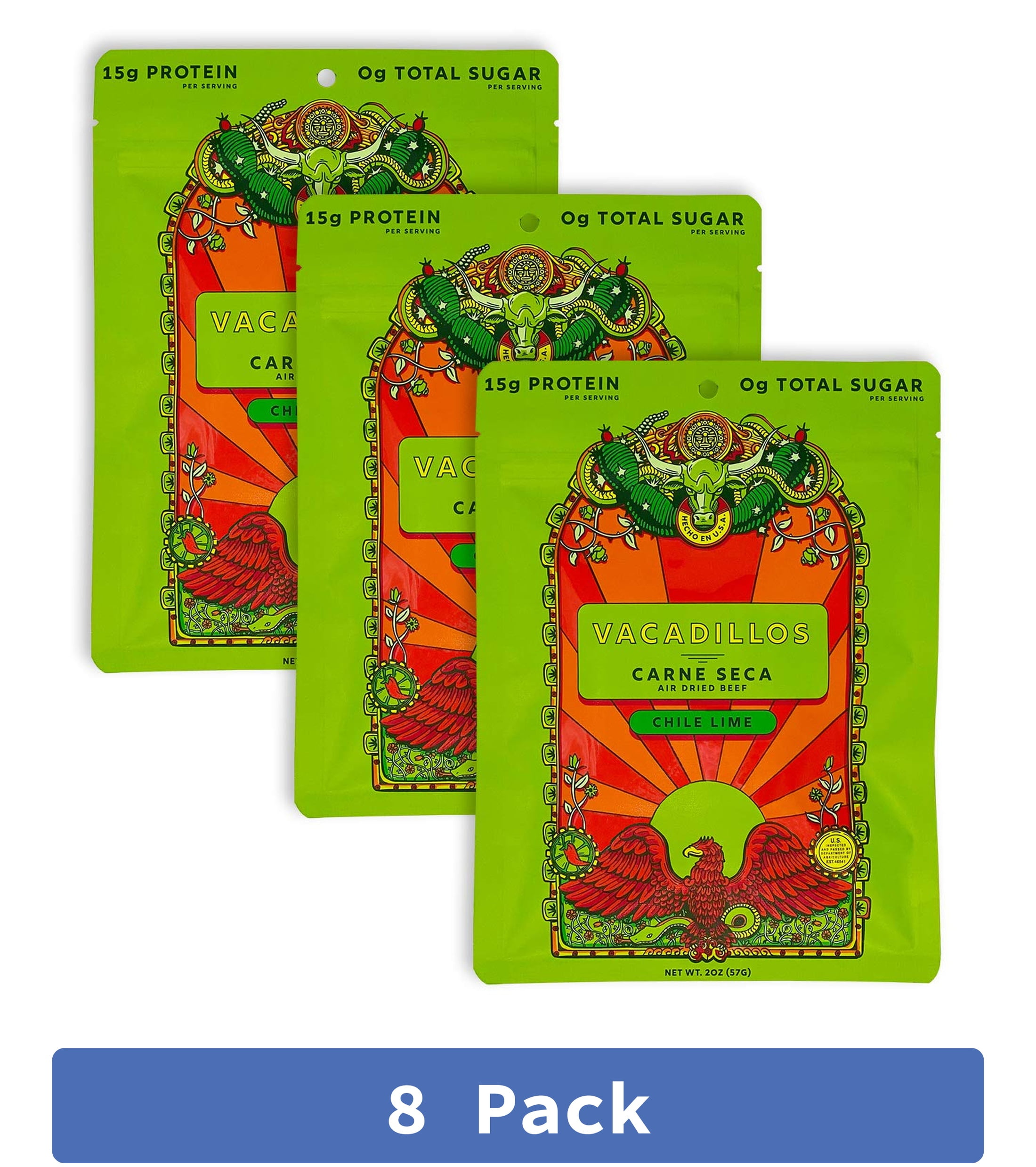 Vacadillos Jerky Carne Chile Lime 2 Ounces Pack of 8