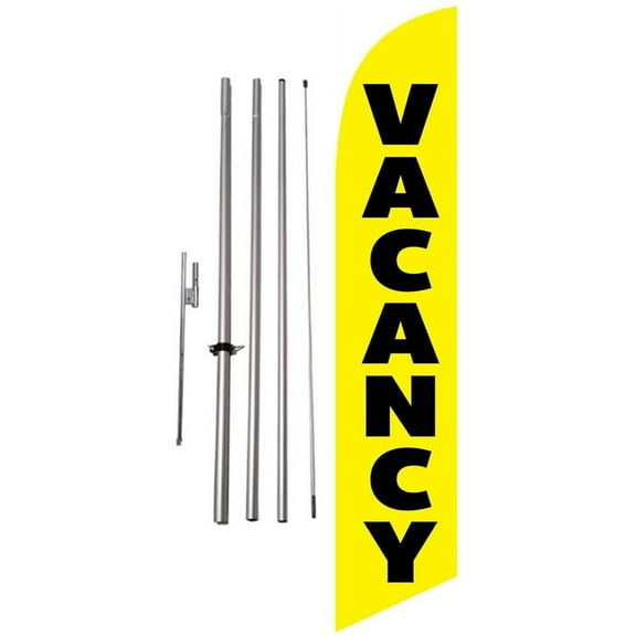 Vacancy 15 foot Outdoor Advertising Feather Banner Flag Kit Sign with Flag Pole and Ground Spike