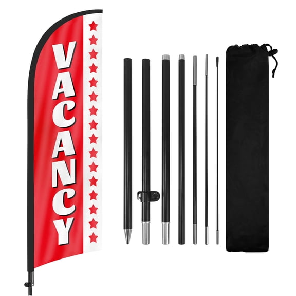 Vacancy Advertising Feather Flags Banner 8Ft, Vacancy Swooper Flag with Pole and Ground Stake, Advertising Feather Flag Signs for Vacancy Business Red