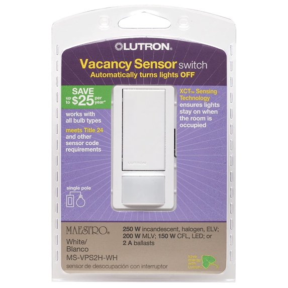 Lutron Vacancy Sensor Switch — Indoor & Outdoor Use, NEC-Compliant