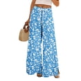 thumbnail image 1 of Vacation Beach Floral Palazzo Pants Ladies Elastic Drawstring Waist Loose Wide Leg Pants with Side Pockets Blue M, 1 of 8
