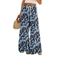 thumbnail image 1 of Vacation Beach Floral Palazzo Pants Ladies Elastic Drawstring Waist Loose Wide Leg Pants with Side Pockets Blue M, 1 of 8