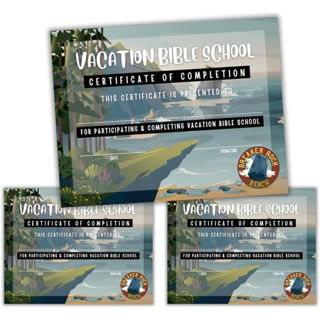 Vacation Bible School VBS Certificate of Completion Award 50 pk 8.5x11 Breaker Rock Beach Under The Sea Ocean Themed Participation