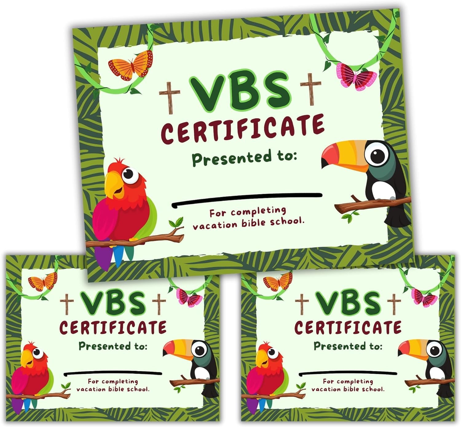 Vacation Bible School VBS Certificate of Completion Award  50 pk 8.5x11 Jungle Wild Animals Safari Camp School Participation