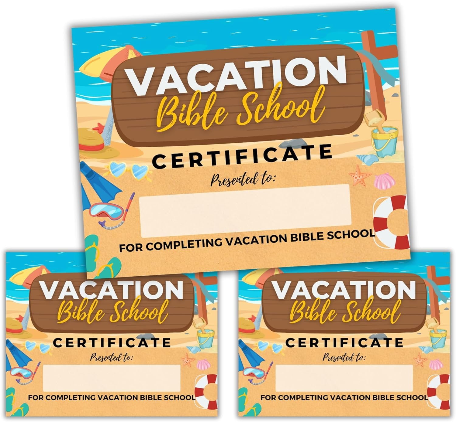 Vacation Bible School VBS Certificate of Completion Award 50 pk 8.5x11 Under The Sea Breaker Rock Beach Ocean Themed Participation - Walmart.com for Free Printable Vbs Certificate Template