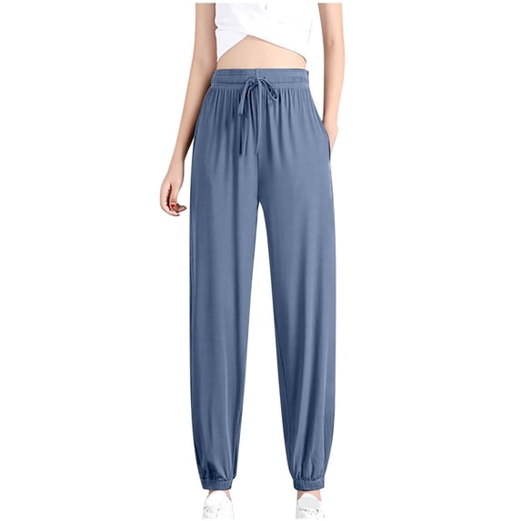 Vacation Clearance Trousers For Womens Slim Fit Bouquet Feet Pants Stretch Slacks Solid Color Trousers Straight Leg Pants Drawstring Slacks Elasticated Waist Trousers Baggy Pants