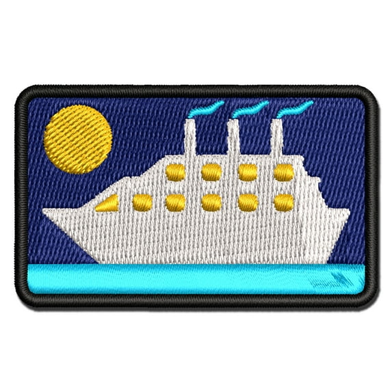 Vacation Cruise Ship Boat Applique Multi-Color Embroidered Hook & Loop Patch - 2.0 Inch Mini