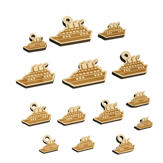 Vacation Cruise Ship Boat Wood Mini Charms Shapes DIY Craft Jewelry - No Hole - 12mm (26pcs)