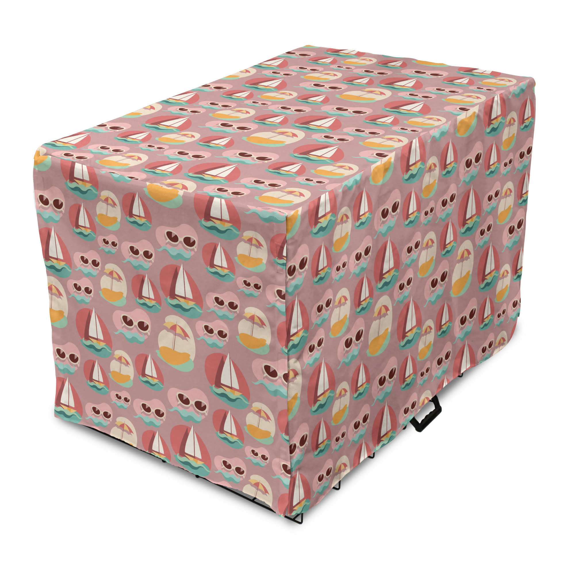 Vacation Dog Crate Cover, Summer Holiday Beach Theme Retro Sailboats ...