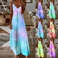 thumbnail image 1 of Vacation Dress Womens Summer Casual Dresses Sleeveless Womens Summer Casual Fold Printing Camis Sleeveless V-Neck Dress Blue S, 1 of 5