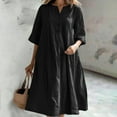 thumbnail image 1 of Vacation Dresses for Women 2024 Women's Solid Color Short Sleeved Button Round Neck Mid Length Dress Elegant Dresses for Women, 1 of 6