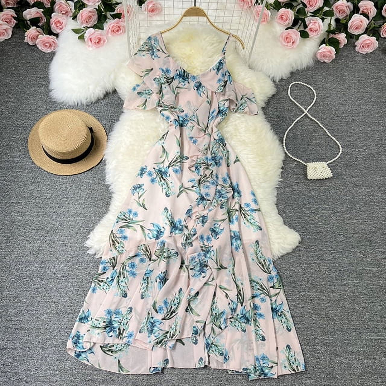 Vacation Fashion Floral Print Maxi Chiffon Dress Women