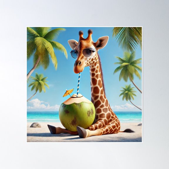 Vacation Giraffe - Sipping & Chilling -The Coolest Tourist Ever! Poster Wall Art, Modern Wall Decor, 8x12 UNFRAMED