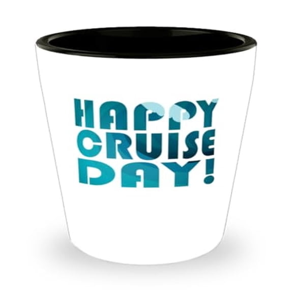Vacation-Inspired Shot Glass, 1.5oz 'Happy Cruise Day' Mini Glassware, Unique Ship-Themed Gift for Travel Enthusiasts and Cruisers
