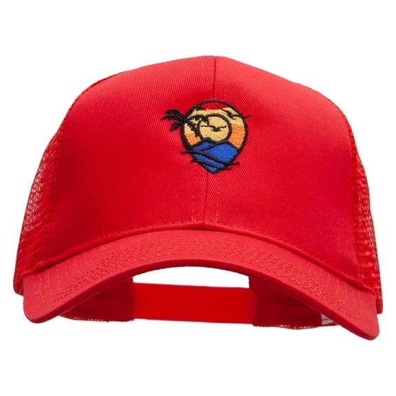 Vacation Location Embroidered Solid Cotton Prostyle Twill Mesh Cap - Red OSFM