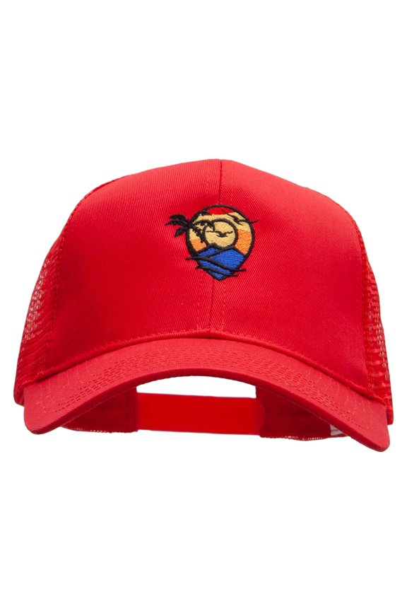 Vacation Location Embroidered Solid Cotton Prostyle Twill Mesh Cap - Red OSFM
