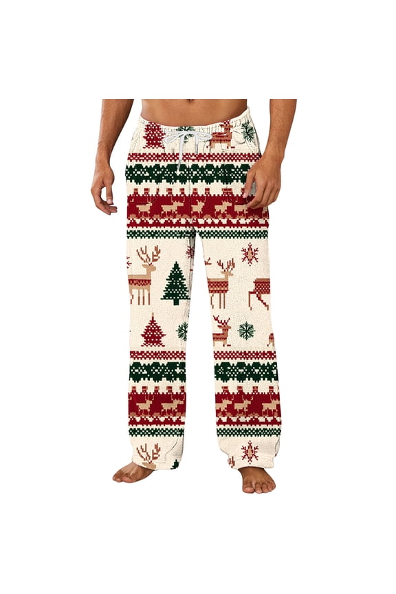 Vacation Long Johns for Men Striped Plaid Comfy Pajama Pants Fall Winter Drawstring Sleep Bottoms with Pockets