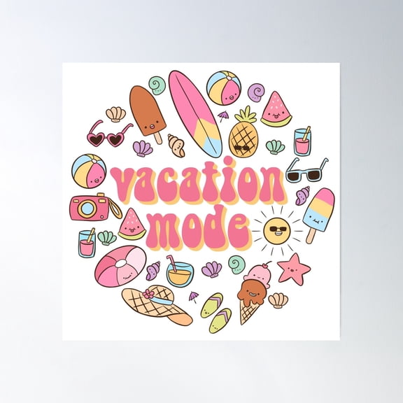 Vacation Mode A Groovy Summer Time Design Poster Wall Art, Modern Wall Decor, 16x16 UNFRAMED