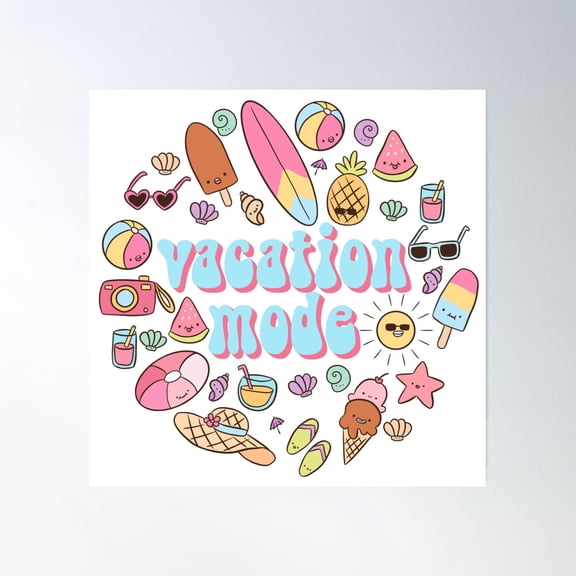 Vacation Mode A Groovy Summer Time Design Poster Wall Art, Modern Wall Decor, 16x16 UNFRAMED